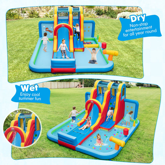 Inflatable Water Slide Water Park with Long Slide and Splash Pools and Ball Pit without Blower - Tampa Home & Garden Store