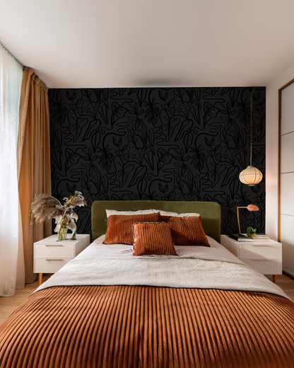 Inked Foliage Wallpaper, black - Tampa Home & Garden Store
