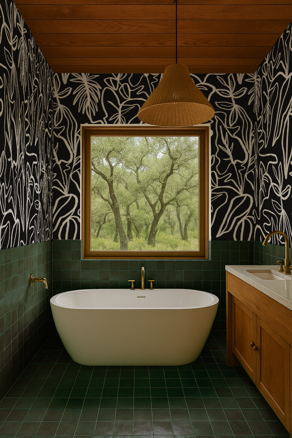 Inked Foliage Wallpaper, black and white - Tampa Home & Garden Store