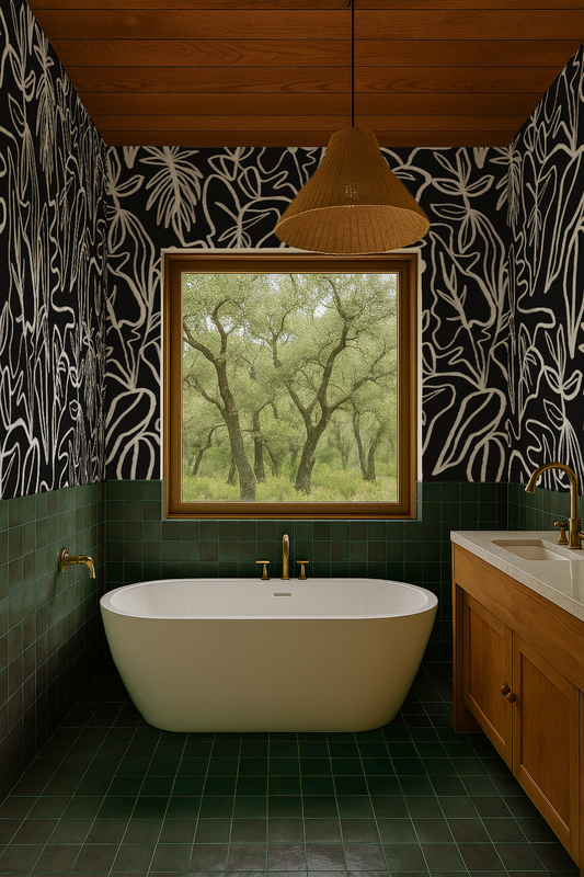 Inked Foliage Wallpaper, black and white - Tampa Home & Garden Store