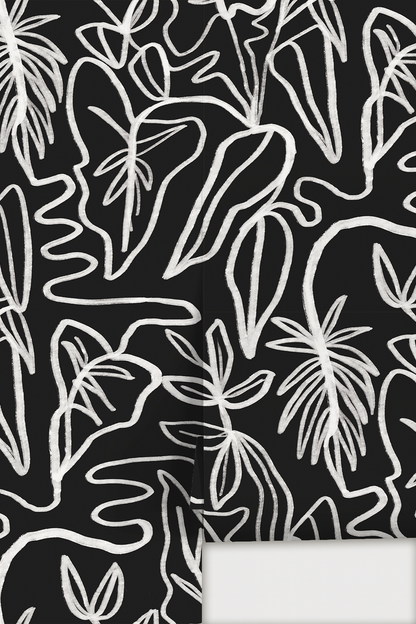 Inked Foliage Wallpaper, black and white - Tampa Home & Garden Store