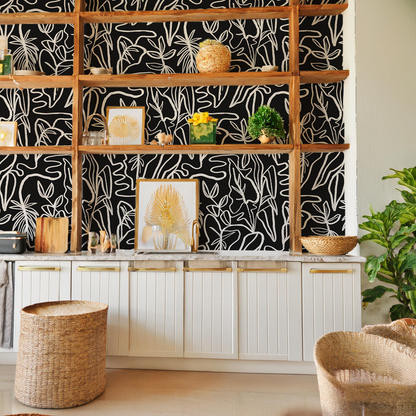 Inked Foliage Wallpaper, black and white - Tampa Home & Garden Store