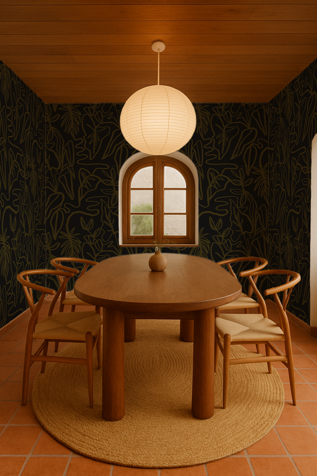 Inked Foliage Wallpaper, black & olive green - Tampa Home & Garden Store