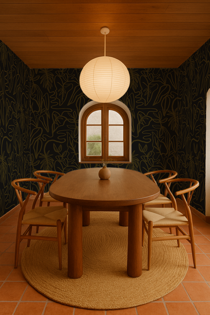 Inked Foliage Wallpaper, black & olive green - Tampa Home & Garden Store