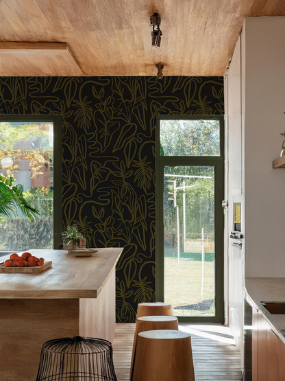 Inked Foliage Wallpaper, black & olive green - Tampa Home & Garden Store