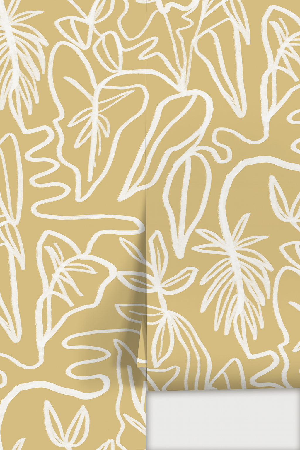 Inked Foliage Wallpaper, butter yellow and white - Tampa Home & Garden Store