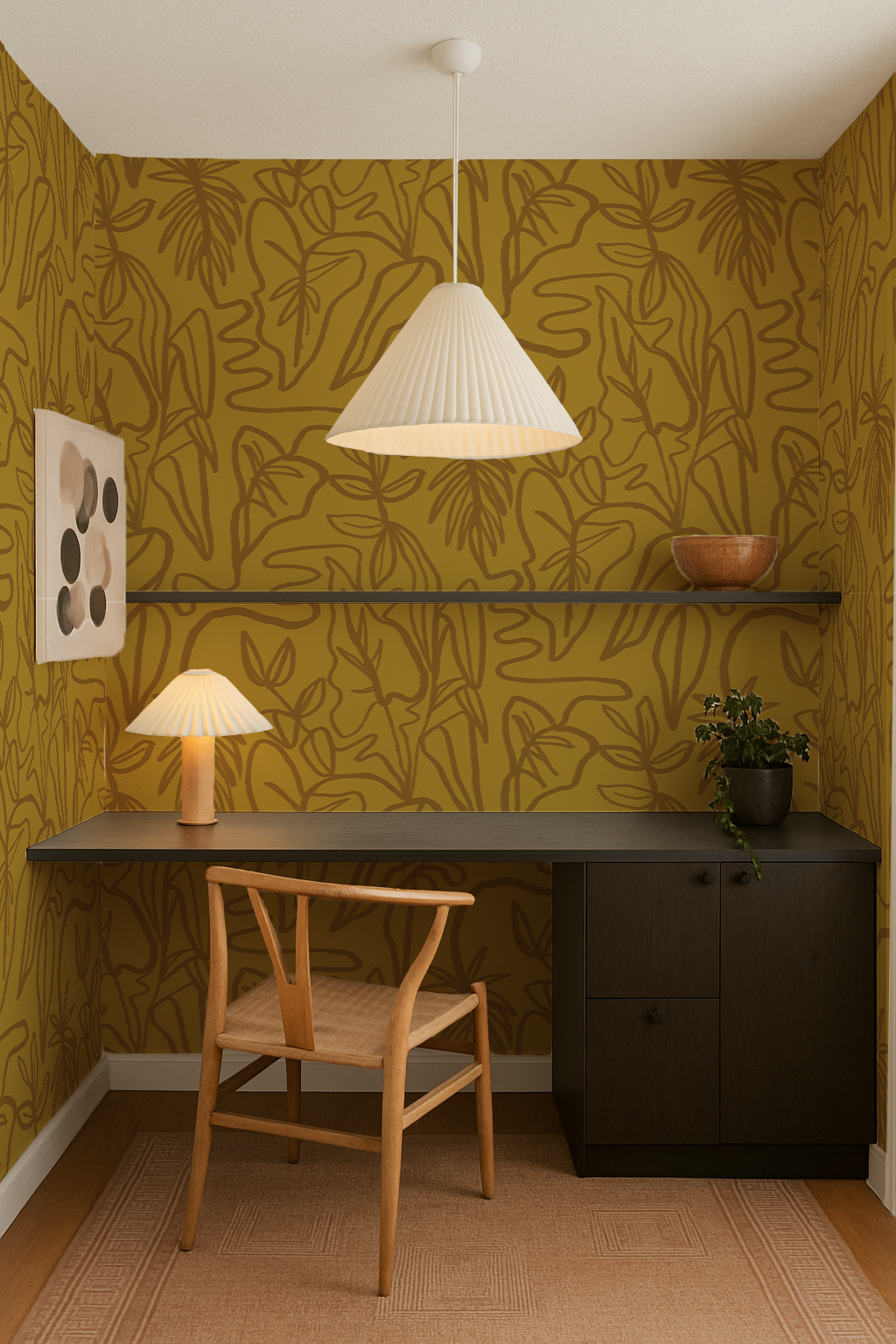 Inked Foliage Wallpaper, mustard - Tampa Home & Garden Store