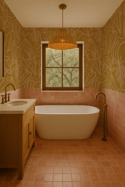 Inked Foliage Wallpaper, mustard and peach - Tampa Home & Garden Store