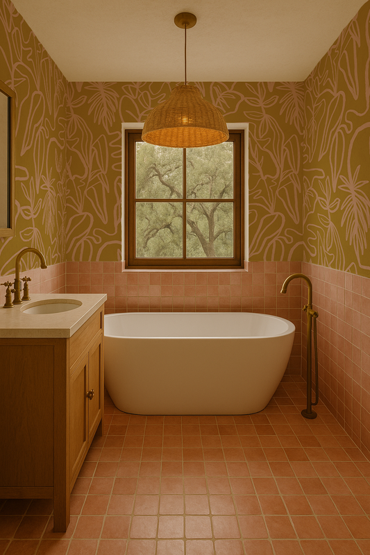 Inked Foliage Wallpaper, mustard and peach - Tampa Home & Garden Store