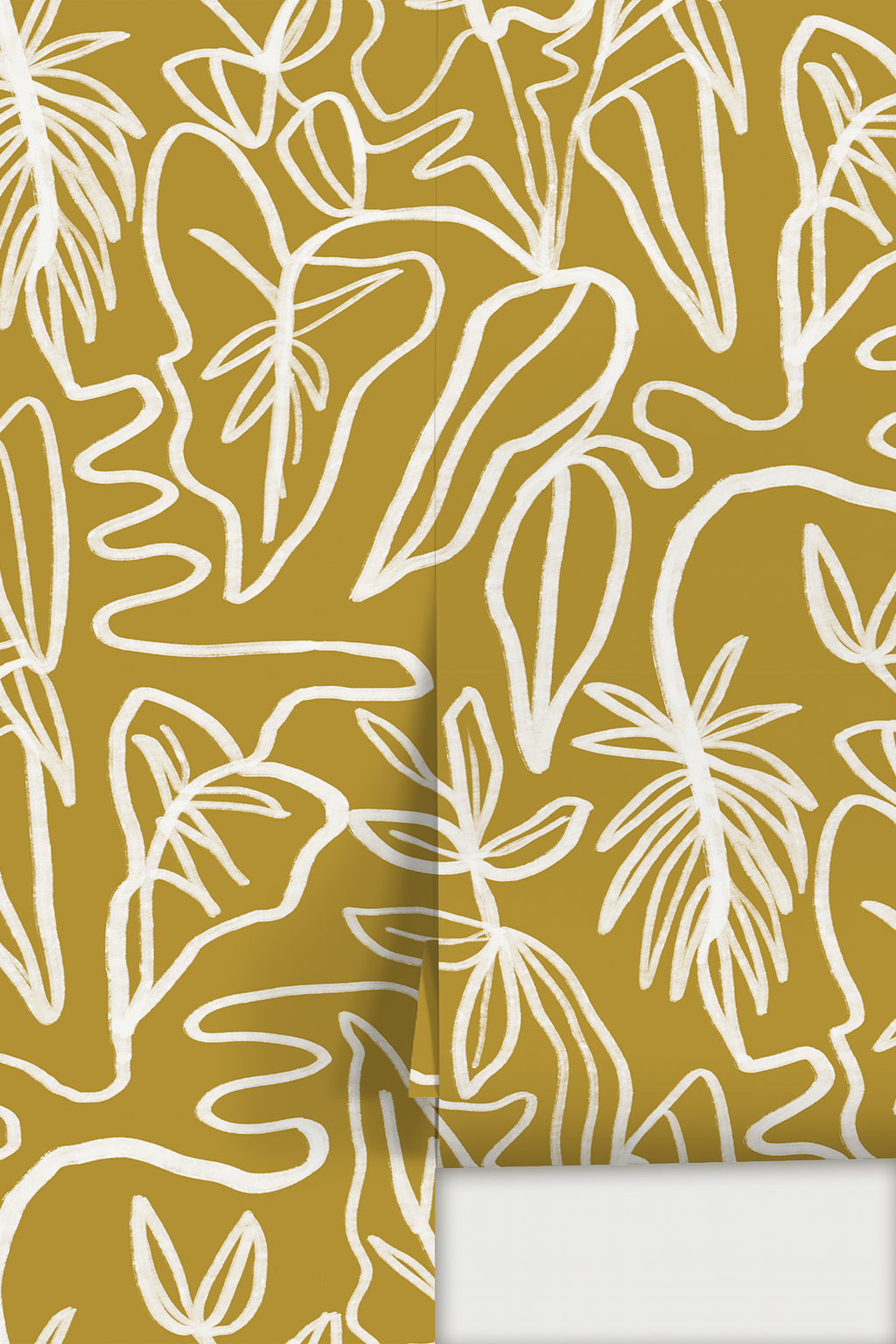 Inked Foliage Wallpaper, mustard and white - Tampa Home & Garden Store