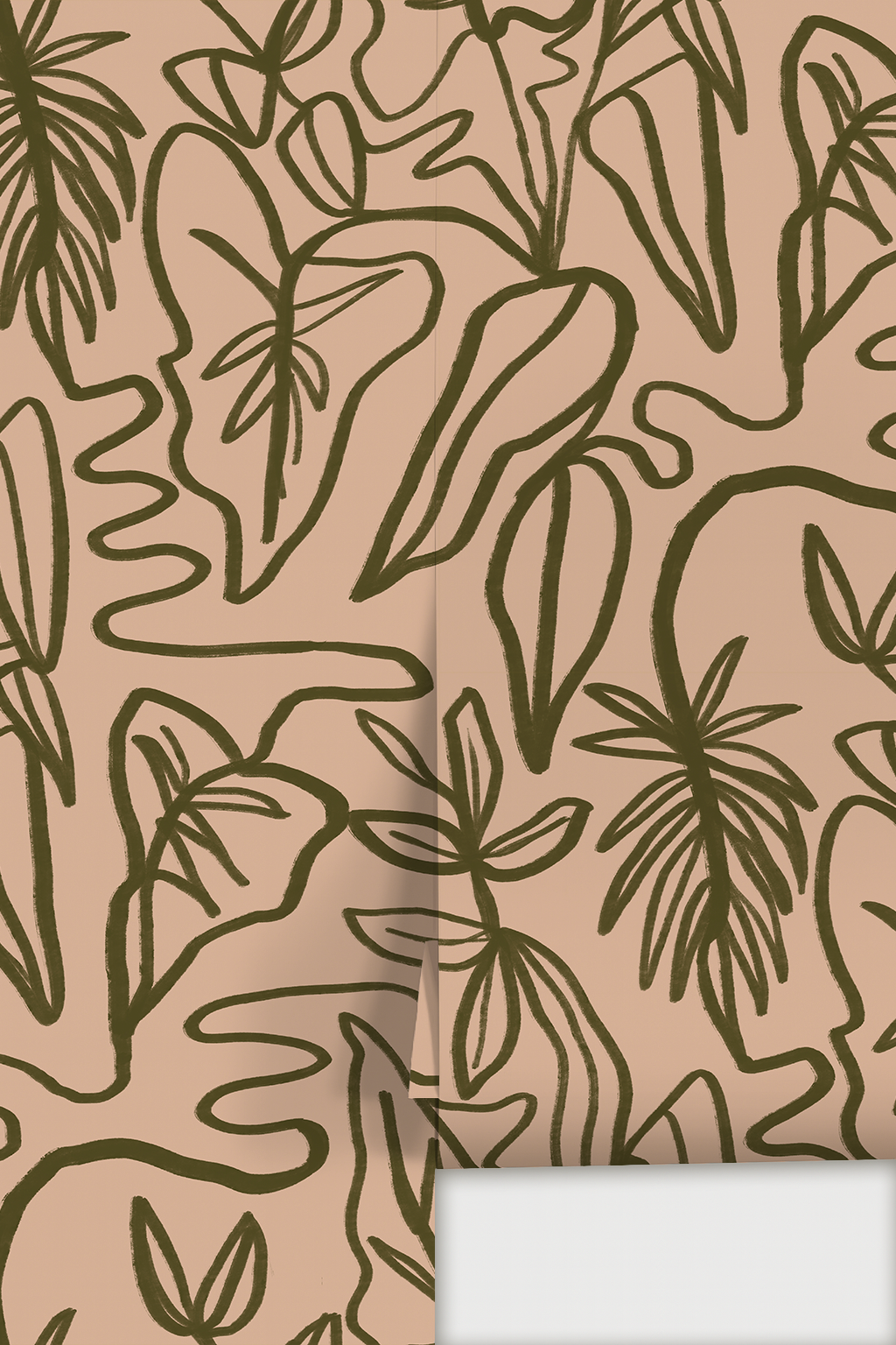 Inked Foliage Wallpaper, peach and olive green - Tampa Home & Garden Store