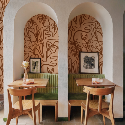 Inked Foliage Wallpaper, peach and rust - Tampa Home & Garden Store