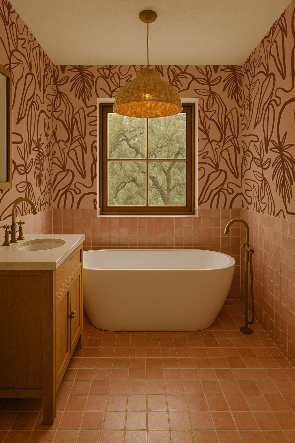 Inked Foliage Wallpaper, peach and rust - Tampa Home & Garden Store