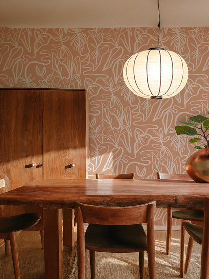 Inked Foliage Wallpaper, peach and white - Tampa Home & Garden Store