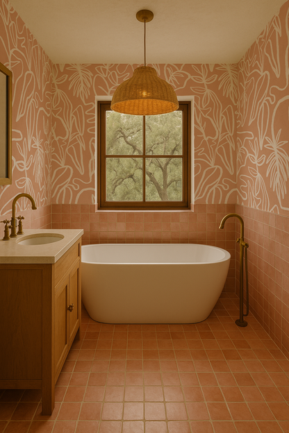 Inked Foliage Wallpaper, peach and white - Tampa Home & Garden Store