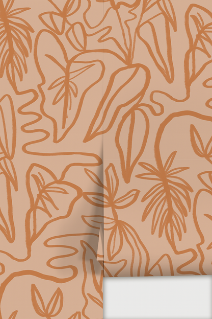 Inked Foliage Wallpaper, peach & orange - Tampa Home & Garden Store