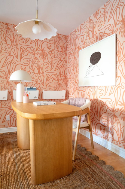 Inked Foliage Wallpaper, peach & orange - Tampa Home & Garden Store