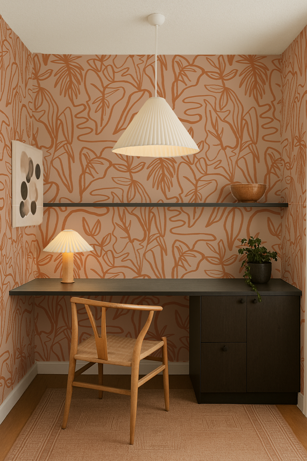 Inked Foliage Wallpaper, peach & orange - Tampa Home & Garden Store