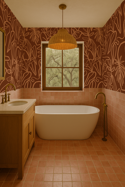 Inked Foliage Wallpaper, rust and peach - Tampa Home & Garden Store