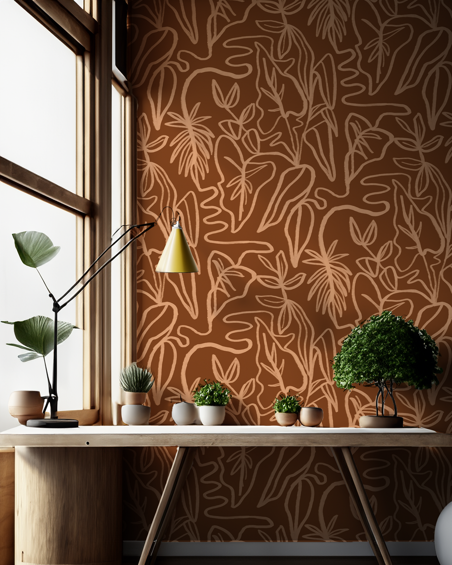 Inked Foliage Wallpaper, rust and peach - Tampa Home & Garden Store