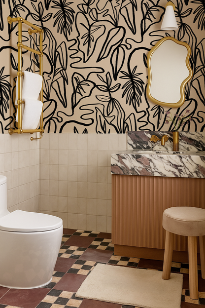 Inked Foliage Wallpaper, tan and black - Tampa Home & Garden Store