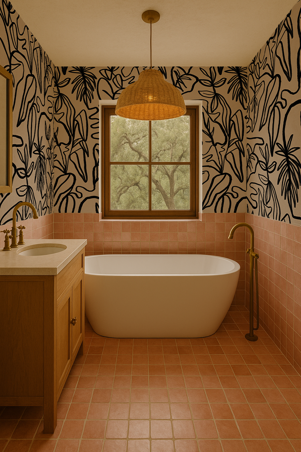 Inked Foliage Wallpaper, tan and black - Tampa Home & Garden Store