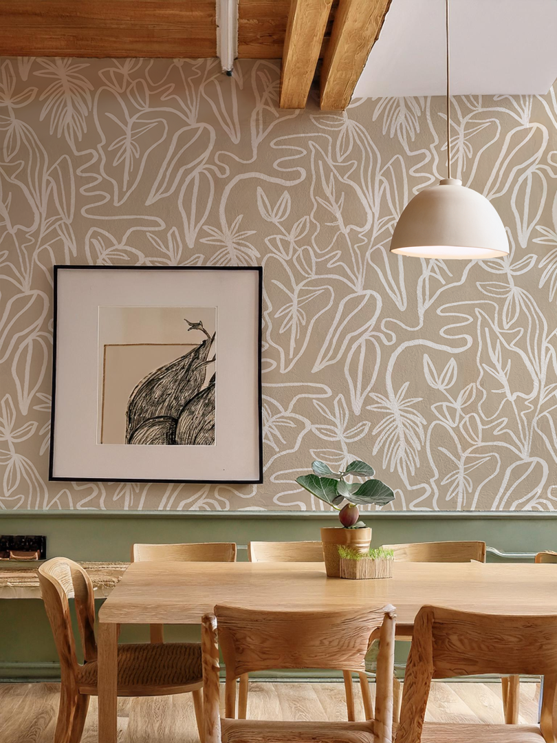 Inked Foliage Wallpaper, tan and white - Tampa Home & Garden Store