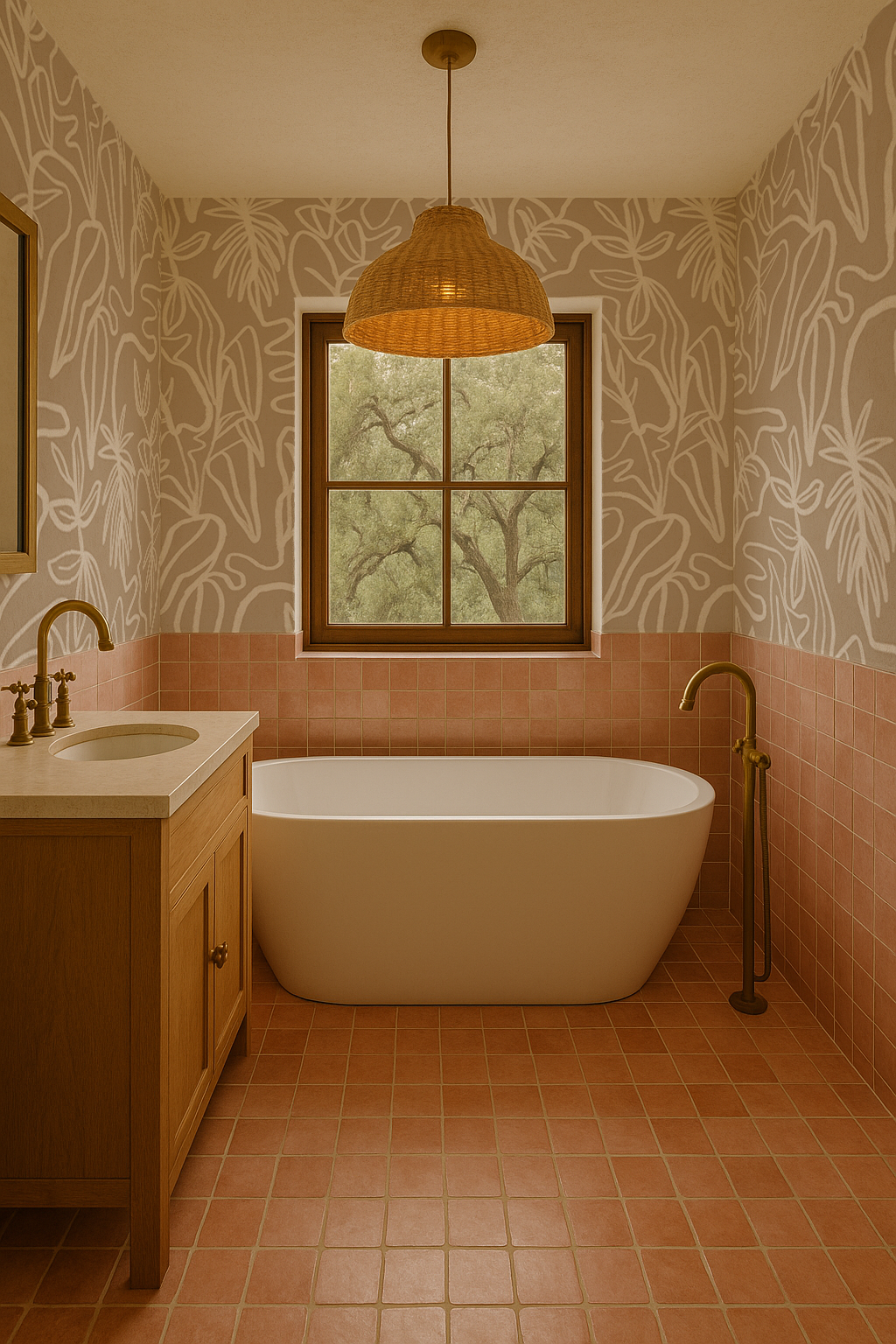 Inked Foliage Wallpaper, tan and white - Tampa Home & Garden Store