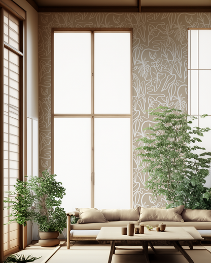 Inked Foliage Wallpaper, tan and white - Tampa Home & Garden Store