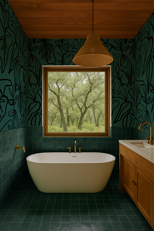 Inked Foliage Wallpaper, teal and black - Tampa Home & Garden Store