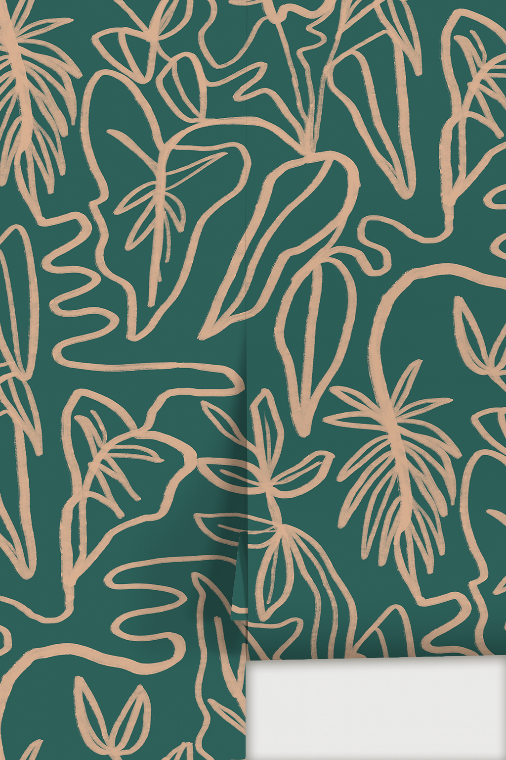 Inked Foliage Wallpaper, teal and peach - Tampa Home & Garden Store