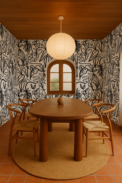 Inked Foliage Wallpaper, white and black - Tampa Home & Garden Store