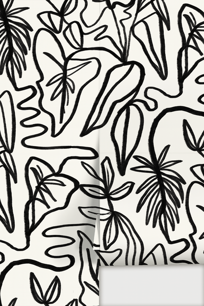 Inked Foliage Wallpaper, white and black - Tampa Home & Garden Store