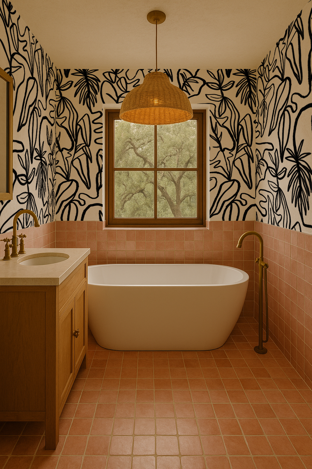 Inked Foliage Wallpaper, white and black - Tampa Home & Garden Store