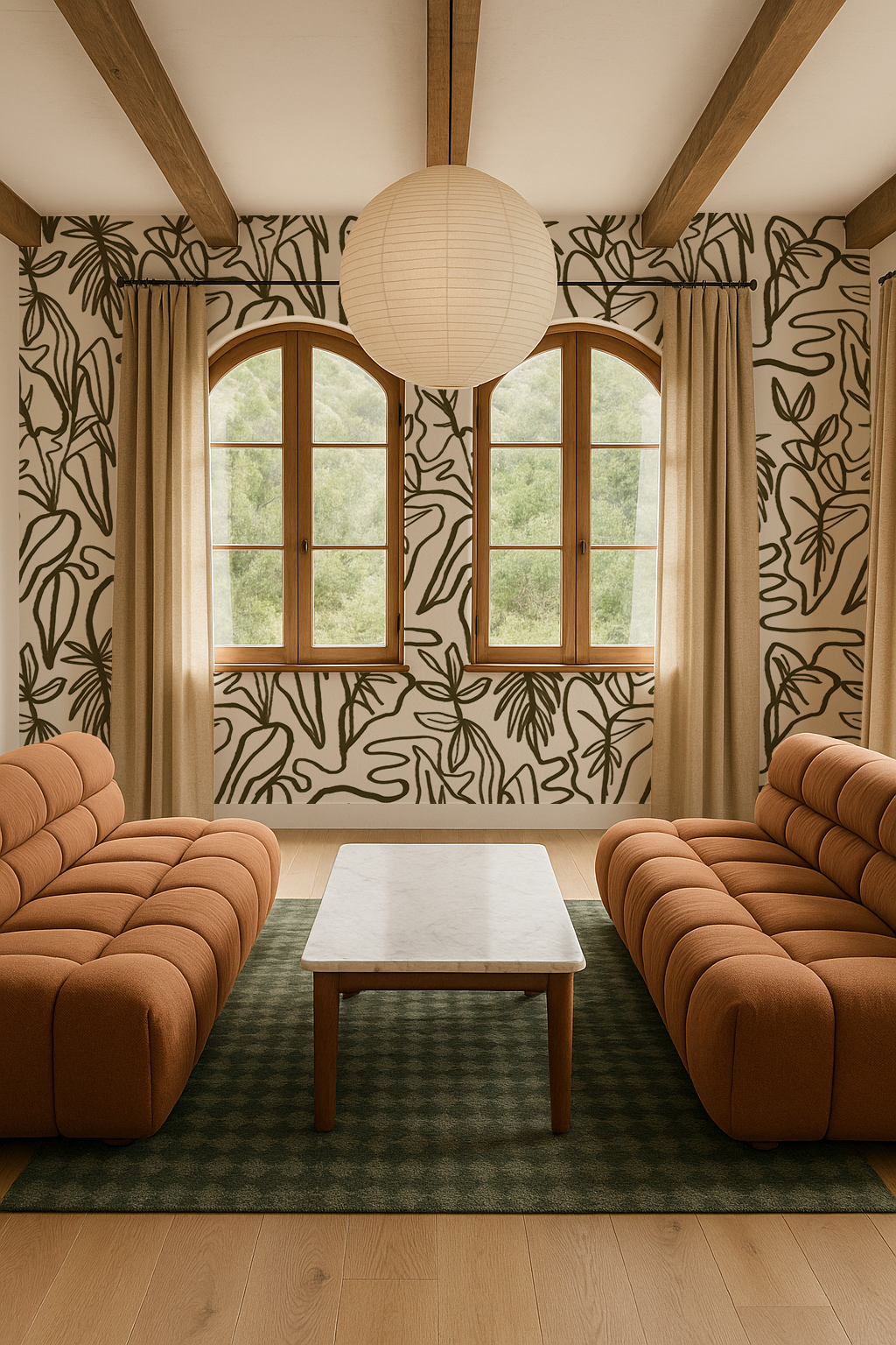 Inked Foliage Wallpaper, white and olive green - Tampa Home & Garden Store