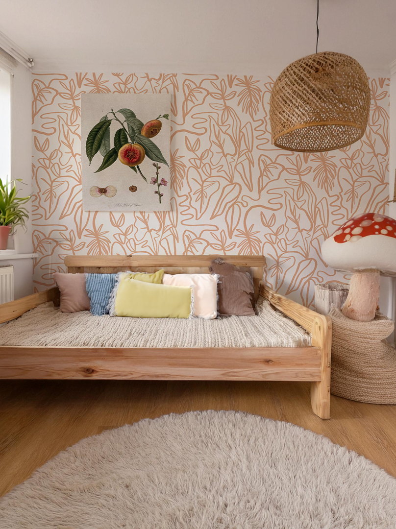 Inked Foliage Wallpaper, white and peach - Tampa Home & Garden Store