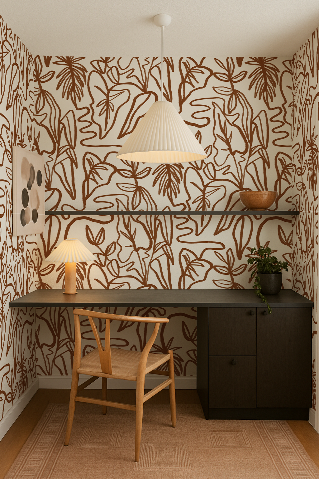 Inked Foliage Wallpaper, white and rust - Tampa Home & Garden Store