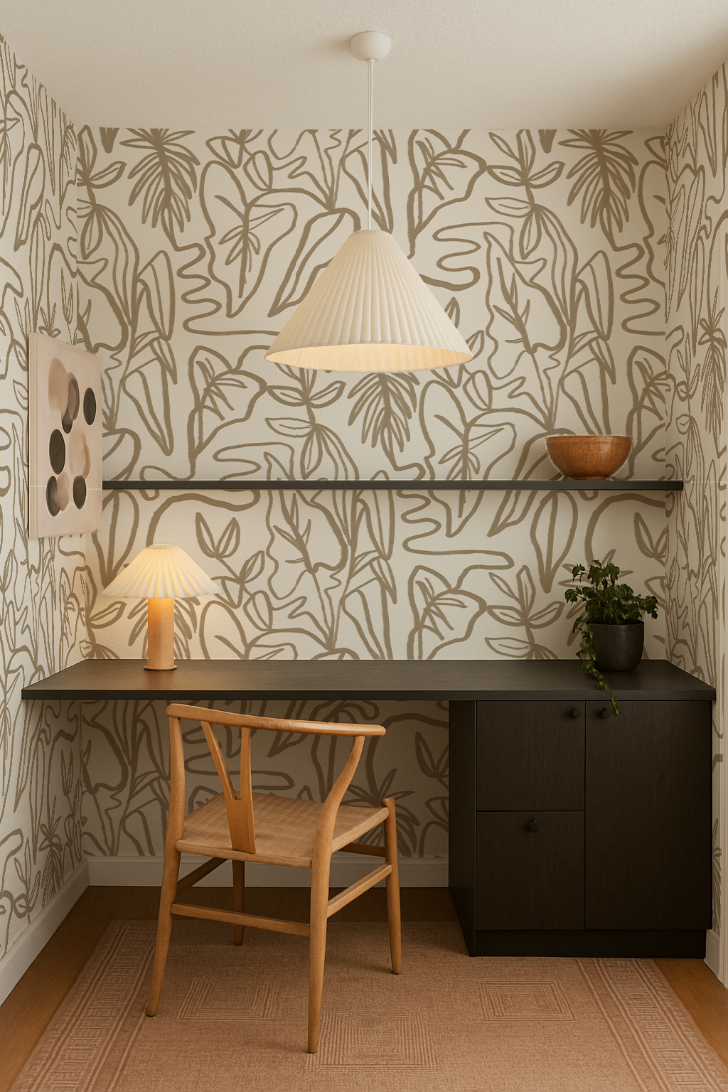 Inked Foliage Wallpaper, white and tan - Tampa Home & Garden Store