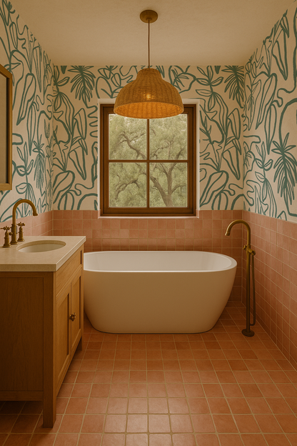 Inked Foliage Wallpaper, white and teal - Tampa Home & Garden Store
