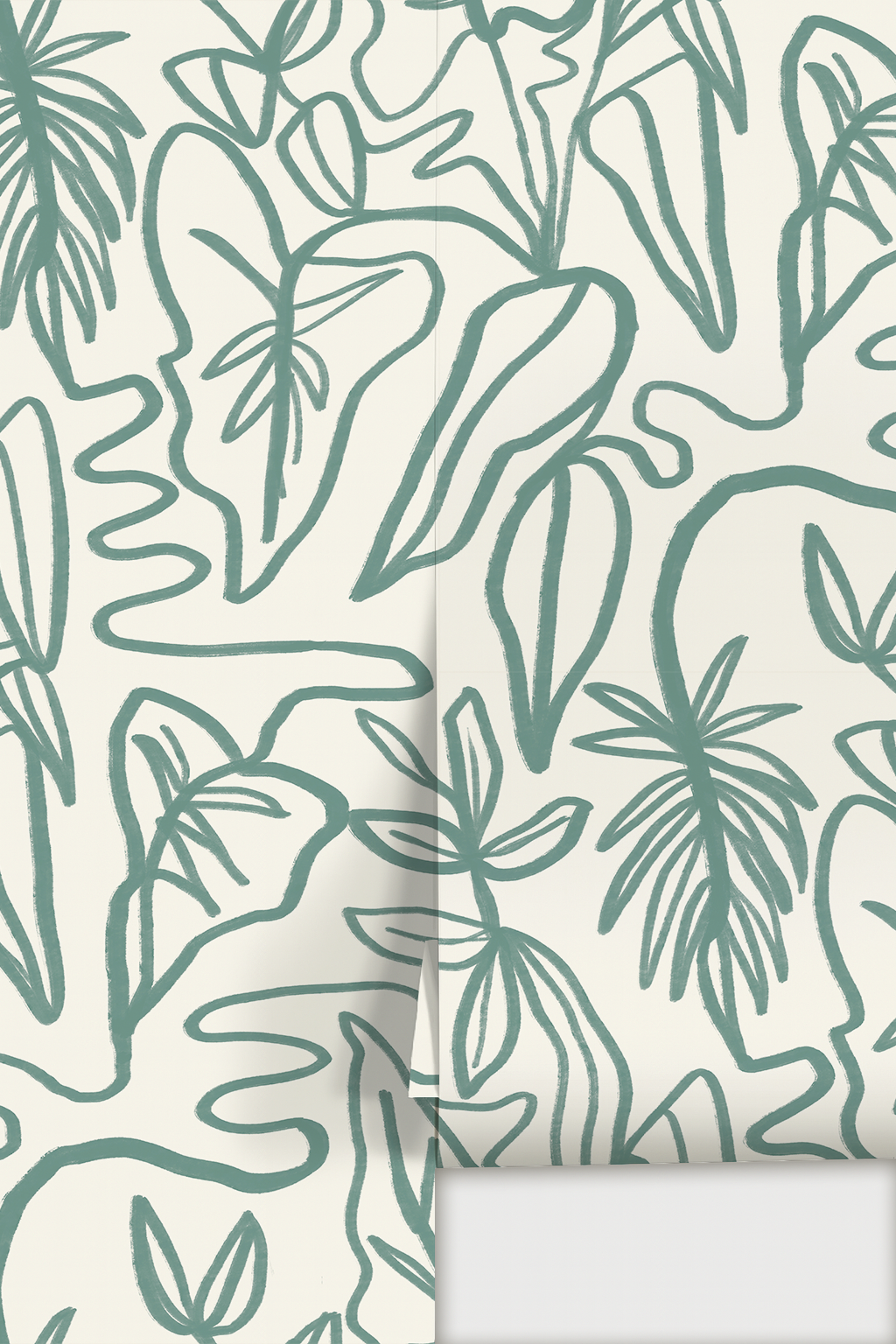Inked Foliage Wallpaper, white and teal - Tampa Home & Garden Store
