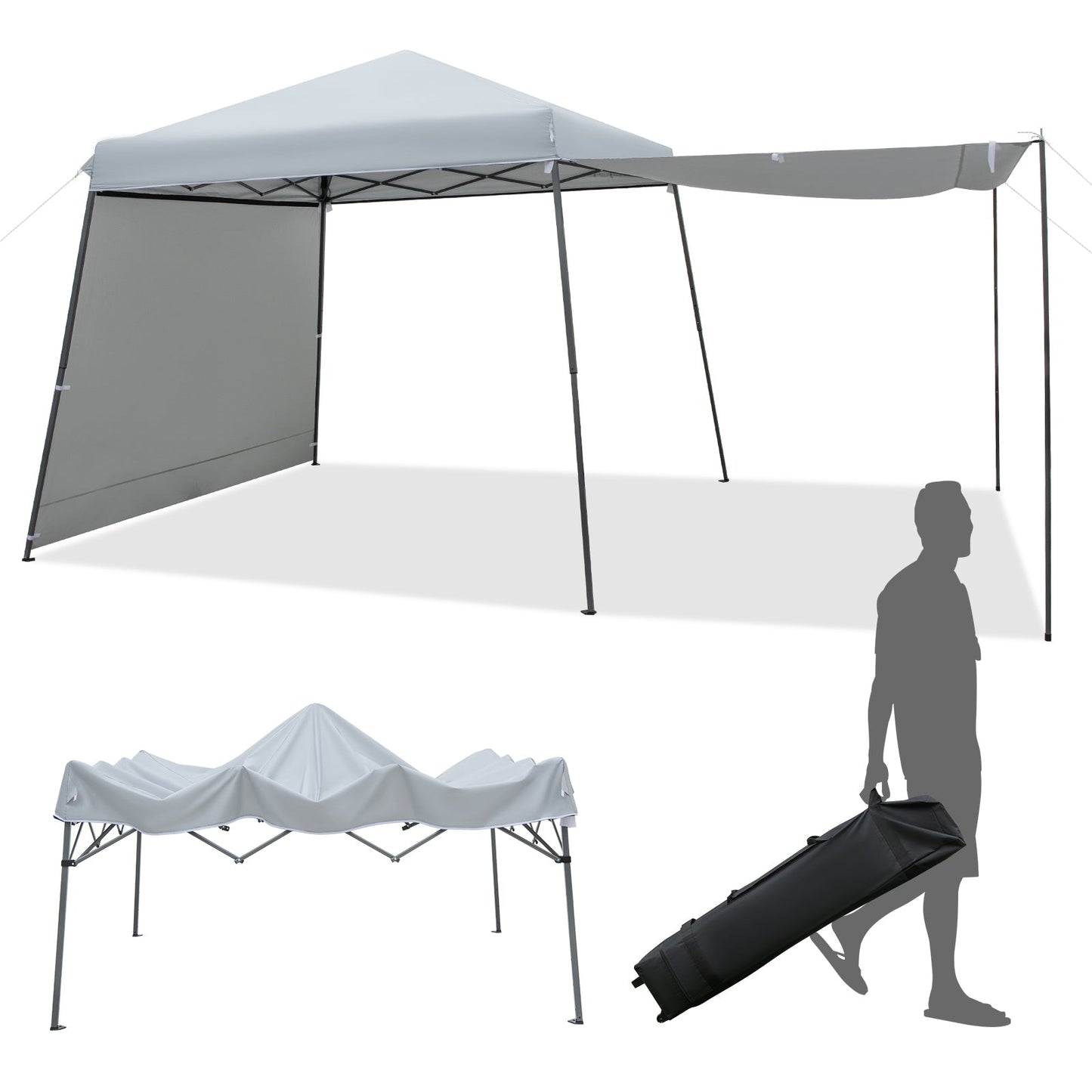 Patio 10x10FT Instant Pop-up Canopy Folding Tent with Sidewalls and Awnings Outdoor-Gray