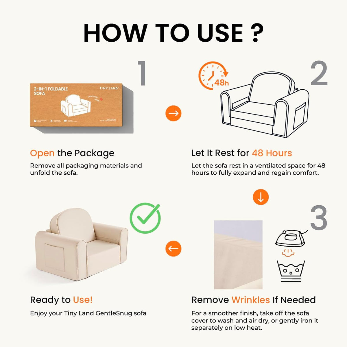 Tiny Land GentleSnug Kid Chair beige play sofa with packaging box Tiny Land INC on Tampa Home & Garden Store