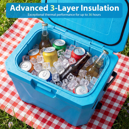 Insulated portable cooler hard shell blue with 2 cup holders GemGear ice and beverage cans on Tampa Home & Garden Store