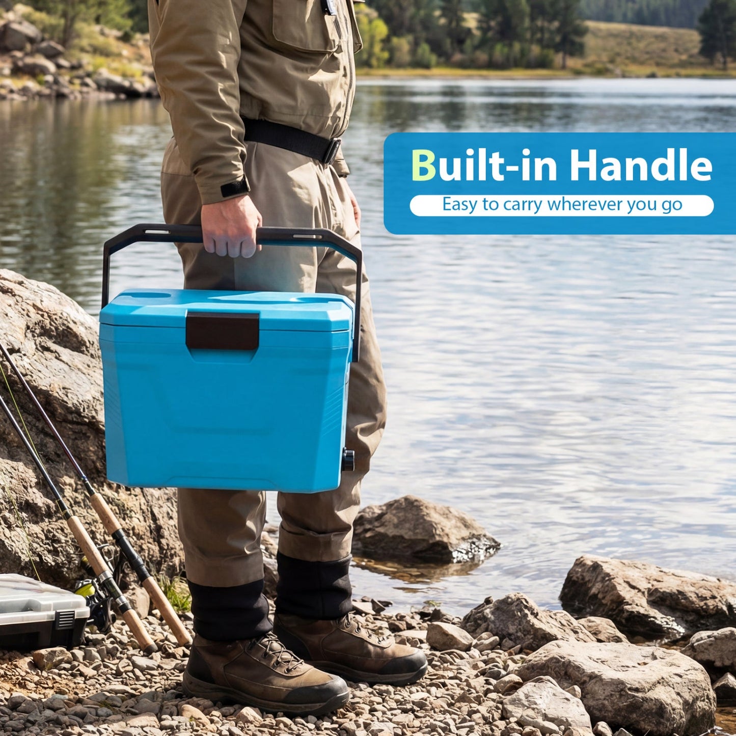 GemGear insulated portable cooler ice chest with built-in handle and 2 cup holders blue on Tampa Home & Garden Store