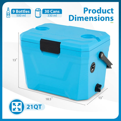Insulated portable cooler hard shell ice chest GemGear blue with 2 cup holders, 21QT capacity on Tampa Home & Garden Store