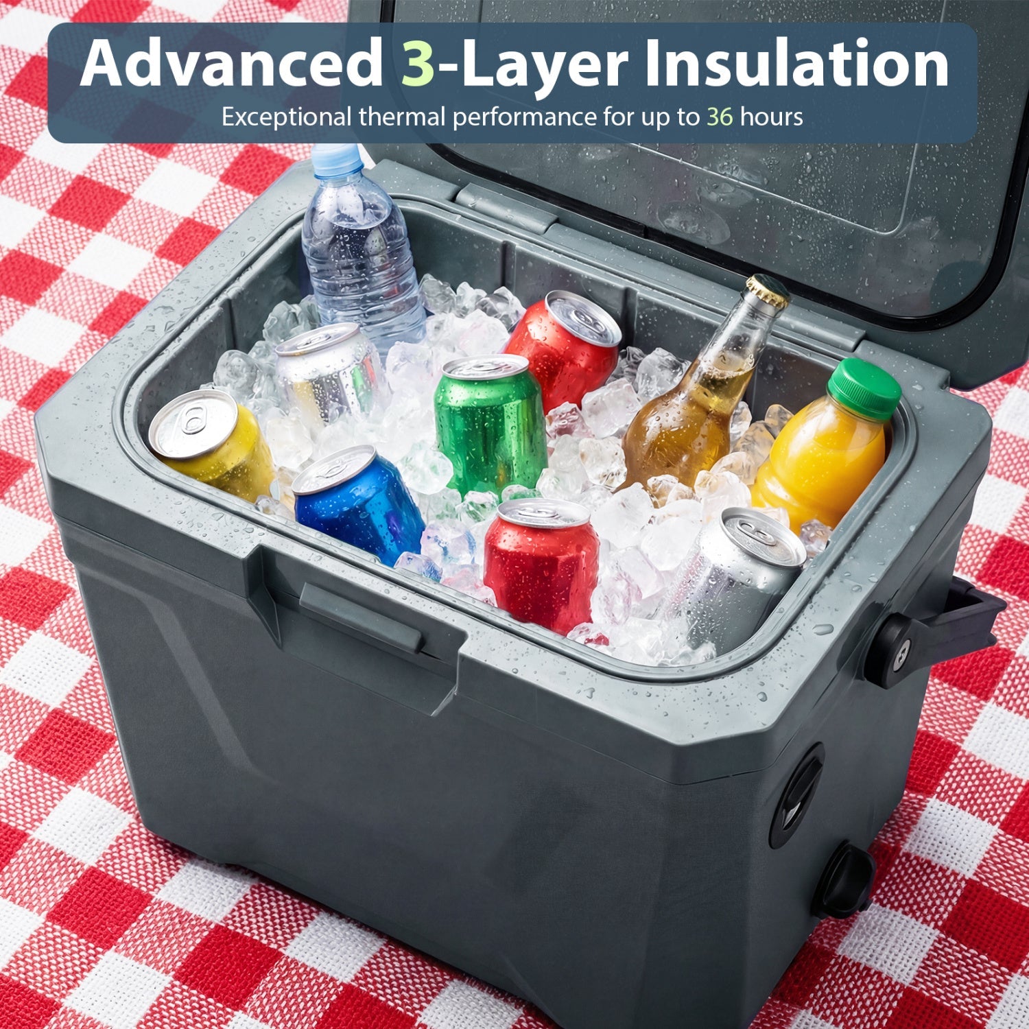 GemGear insulated portable cooler hard shell ice chest gray with 2 cup holders on Tampa Home & Garden Store
