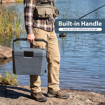 GemGear insulated portable cooler hard shell with built-in handle and 2 cup holders gray on Tampa Home and Garden Store