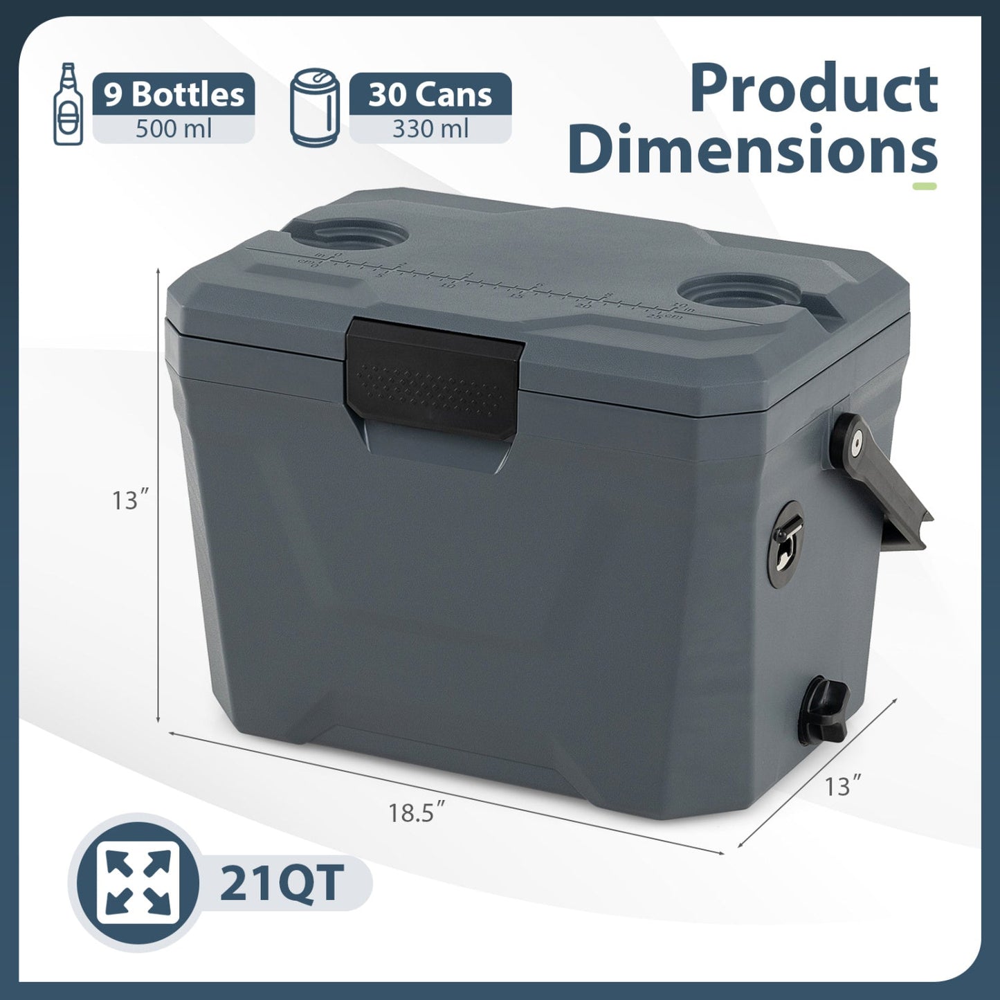 Insulated portable cooler hard shell ice chest GemGear gray with 2 cup holders 21 qt on Tampa Home & Garden Store