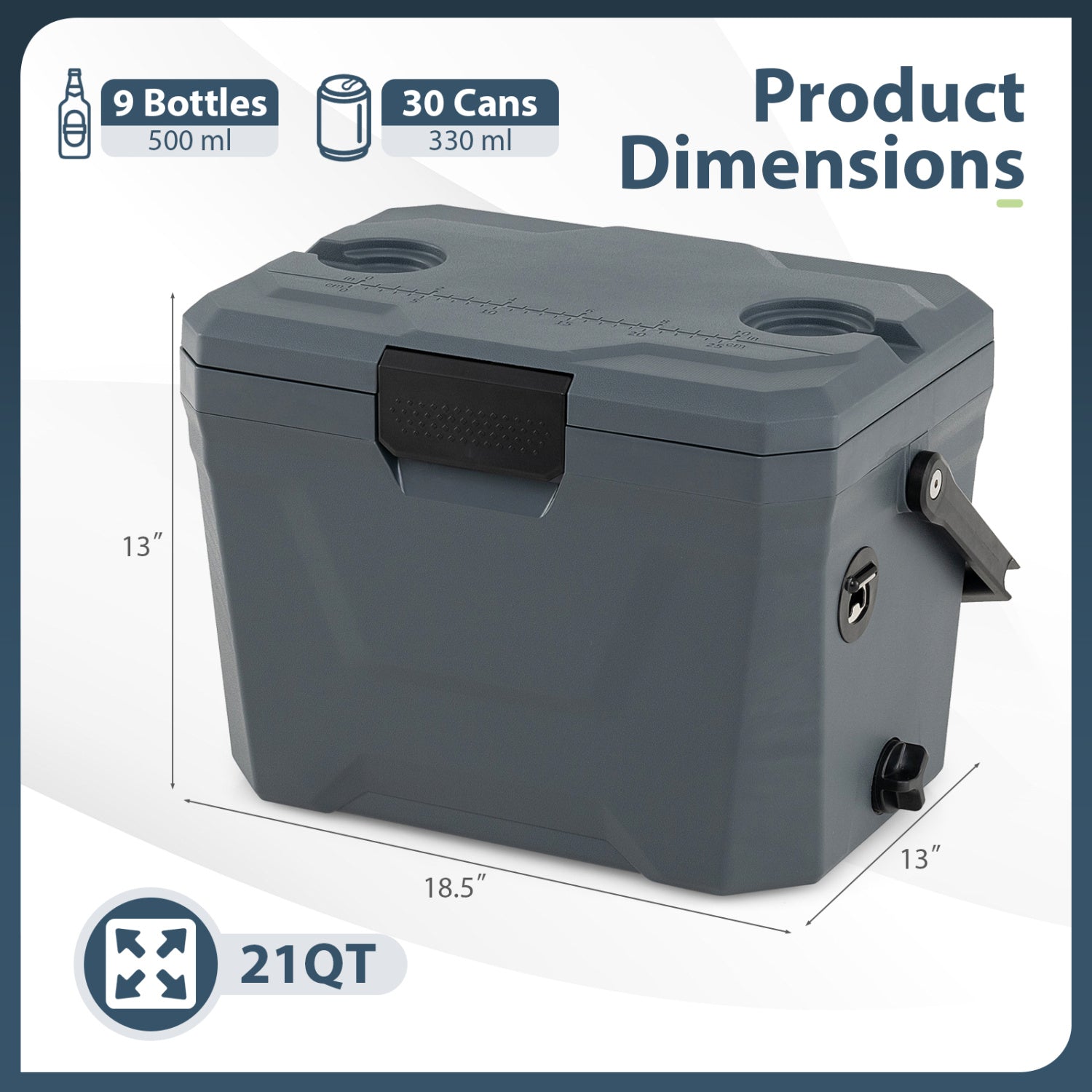 Insulated portable cooler hard shell ice chest GemGear gray with 2 cup holders 21 qt on Tampa Home & Garden Store