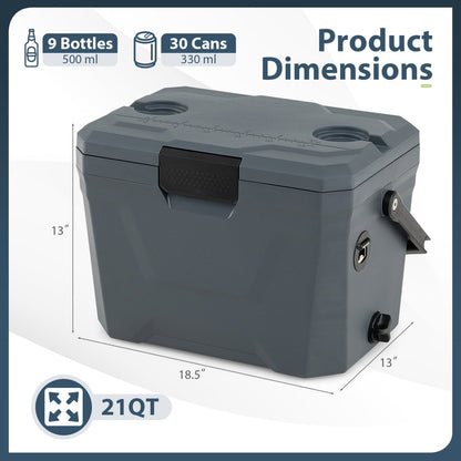 Insulated portable cooler hard shell ice chest GemGear gray with 2 cup holders 21 qt on Tampa Home & Garden Store